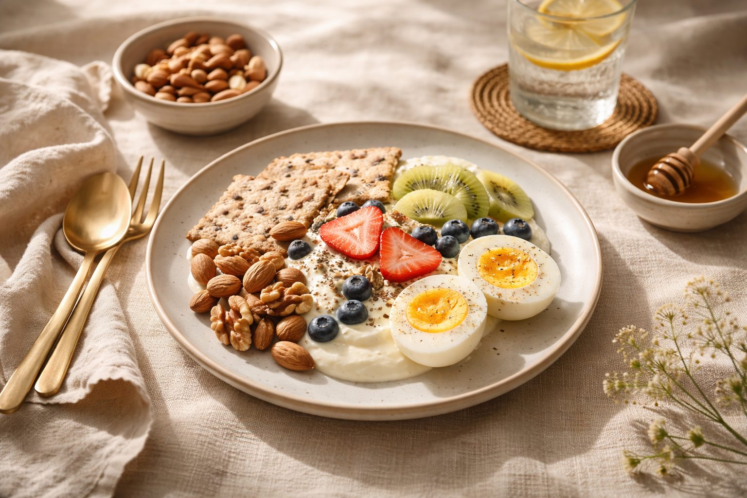 Collation équilibrée dans une ambiance douce et raffinée