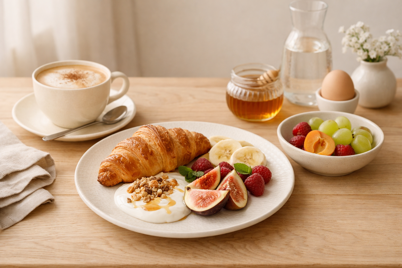Petit-déjeuner élégant dans une ambiance douce et lumineuse